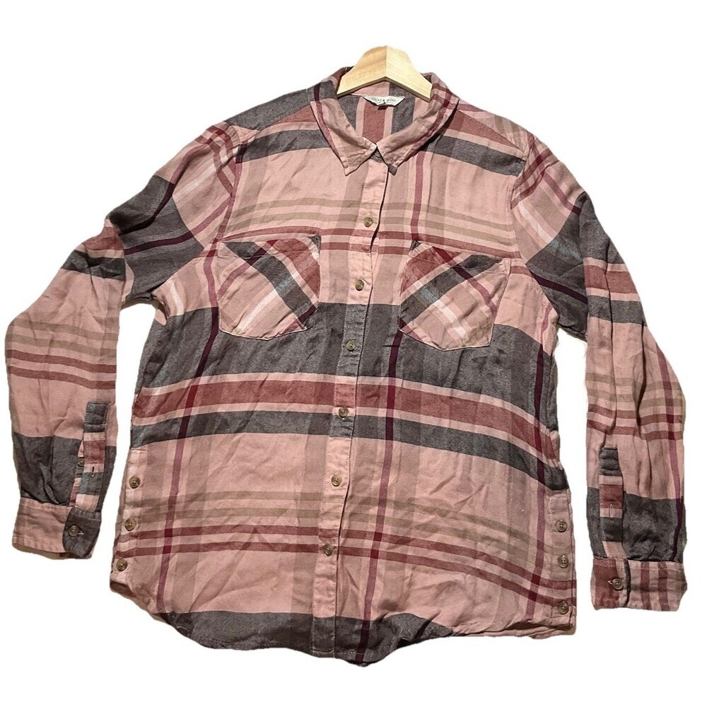 Lucky Brand Pink Plaid Flannel‎ Button Down Shirt Women's Medium Soft Gorpcore